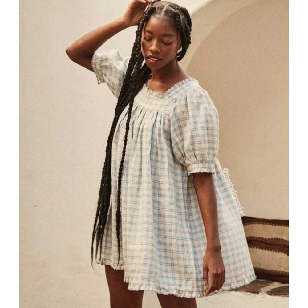DÔEN Frede Meadowlark Plaid Babydoll Short Mini Dress Size M